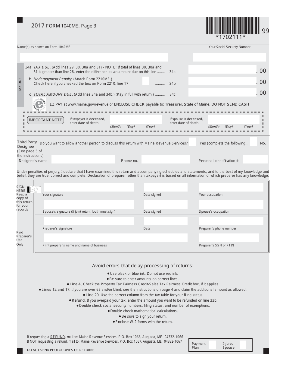 Form 1040ME Maine Individual Income Tax - Maine, Page 3