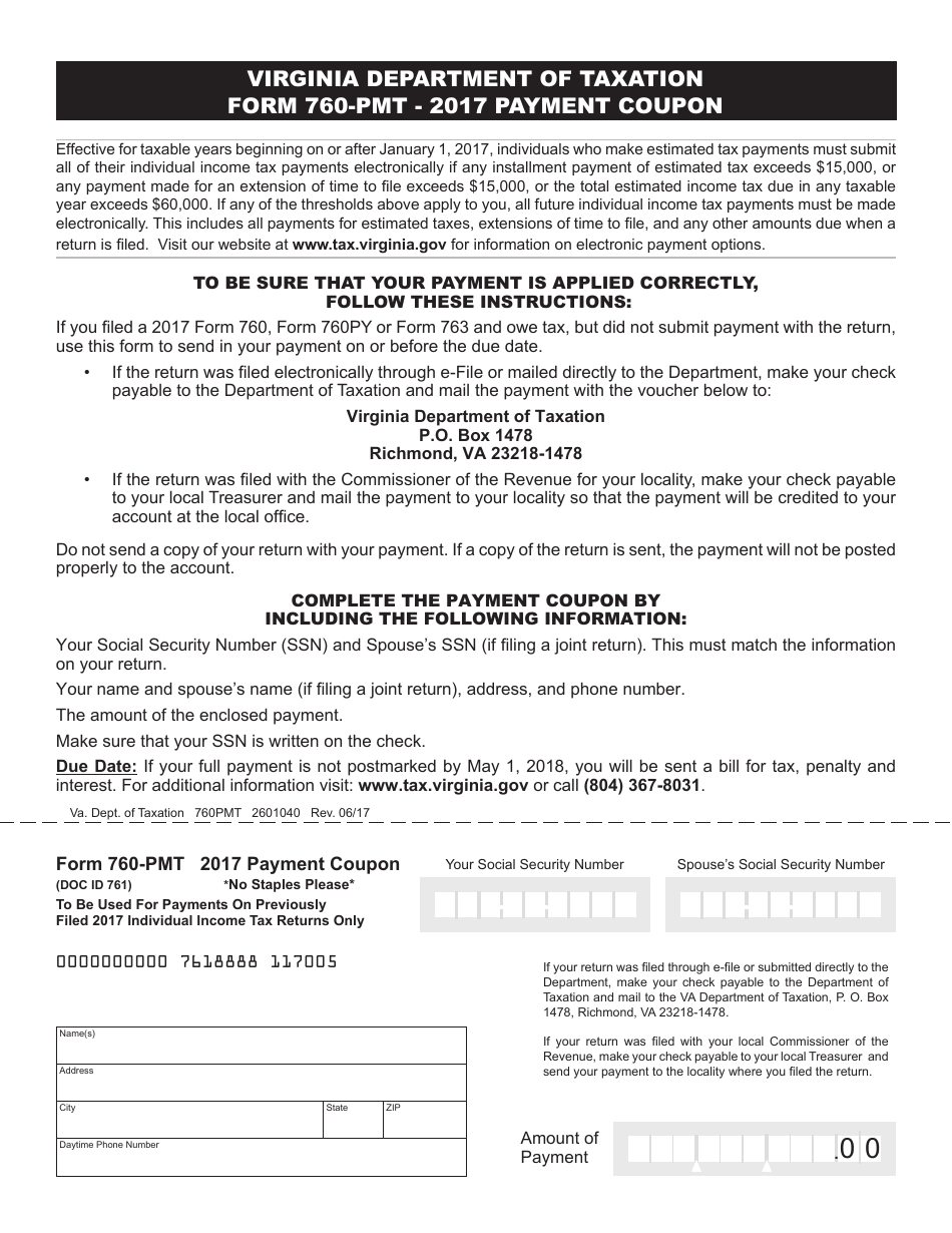 Form 760-PMT Payment Coupon - Virginia, Page 1