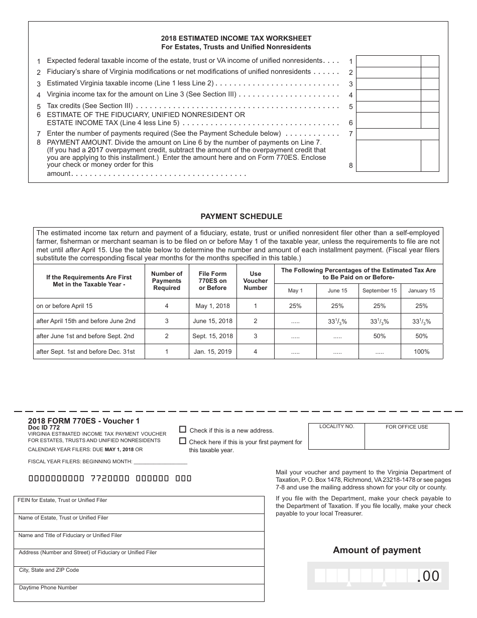 Form 770ES Virginia Estimated Income Tax Payment Vouchers for Estates, Trusts, and Unified Nonresidents - Virginia, Page 3