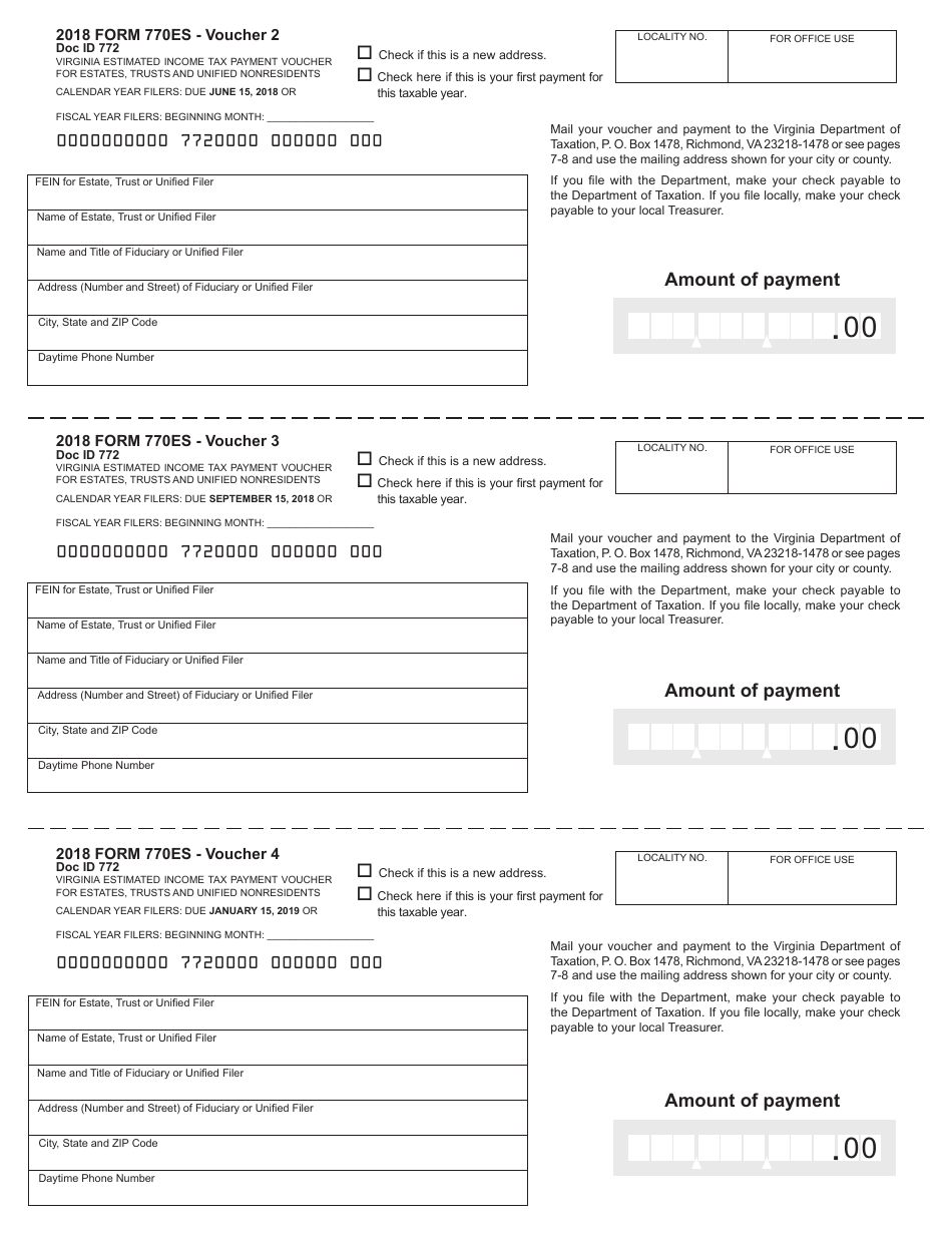 Form 770ES Virginia Estimated Income Tax Payment Vouchers for Estates, Trusts, and Unified Nonresidents - Virginia, Page 5