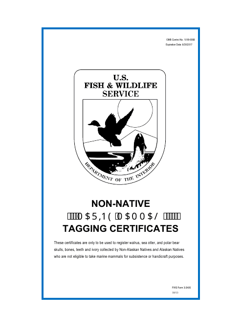 FWS Form 3-2406 Non-native Marine Mammal Tagging Certificates