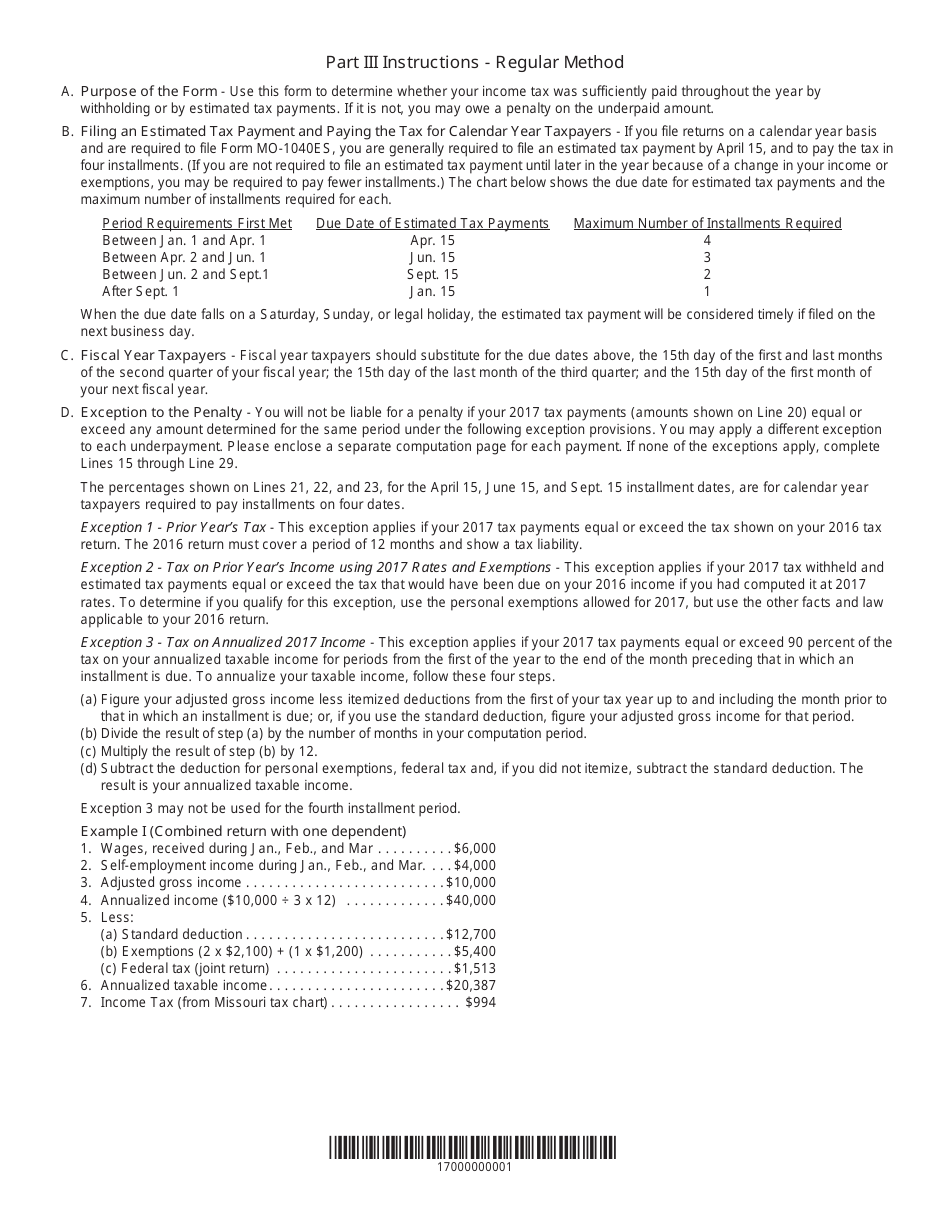 Form MO-2210 Underpayment of Estimated Tax by Individuals - Missouri, Page 3