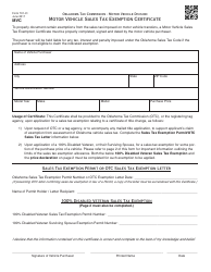 OTC Form 701-31 Motor Vehicle Sales Tax Exemption Certificate - Oklahoma