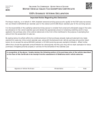 OTC Form 701-31 Motor Vehicle Sales Tax Exemption Certificate - Oklahoma, Page 2