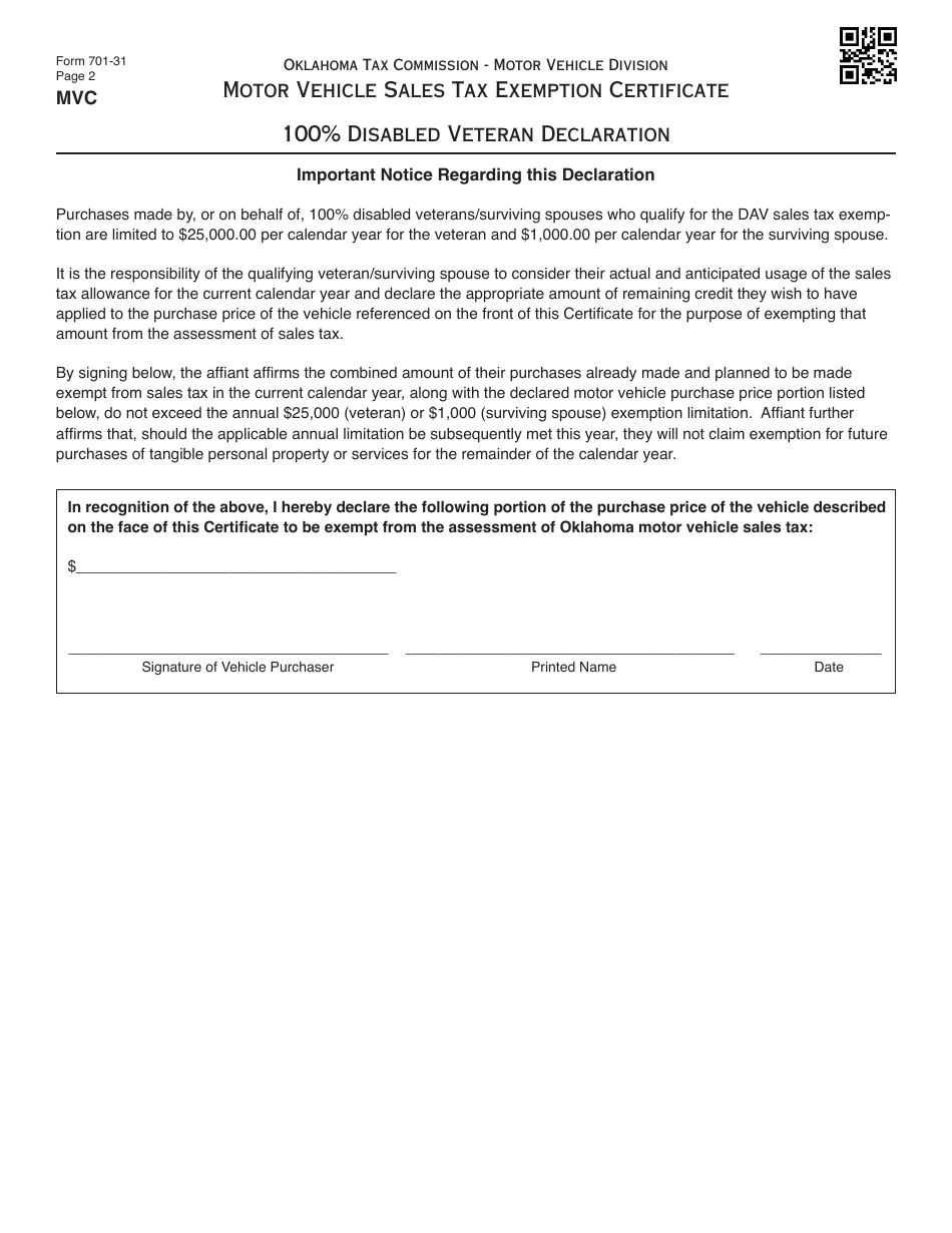 OTC Form 701-31 - Fill Out, Sign Online and Download Fillable PDF ...