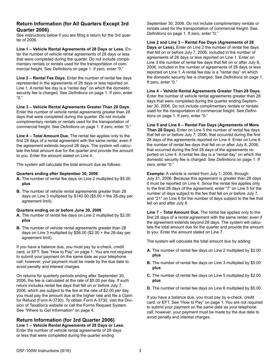 Instructions for Form DSF-100 Quarterly Return - New Jersey, Page 3