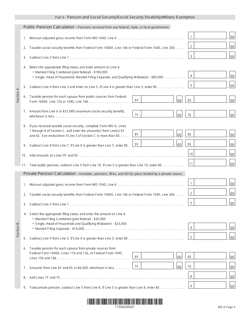 Form MO-A Individual Income Tax Adjustments - Missouri, Page 3