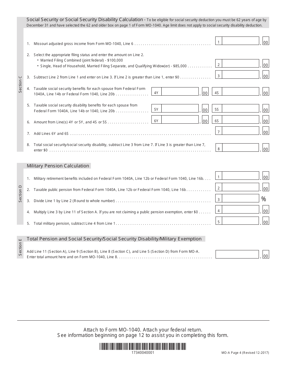 Form MO-A Individual Income Tax Adjustments - Missouri, Page 4