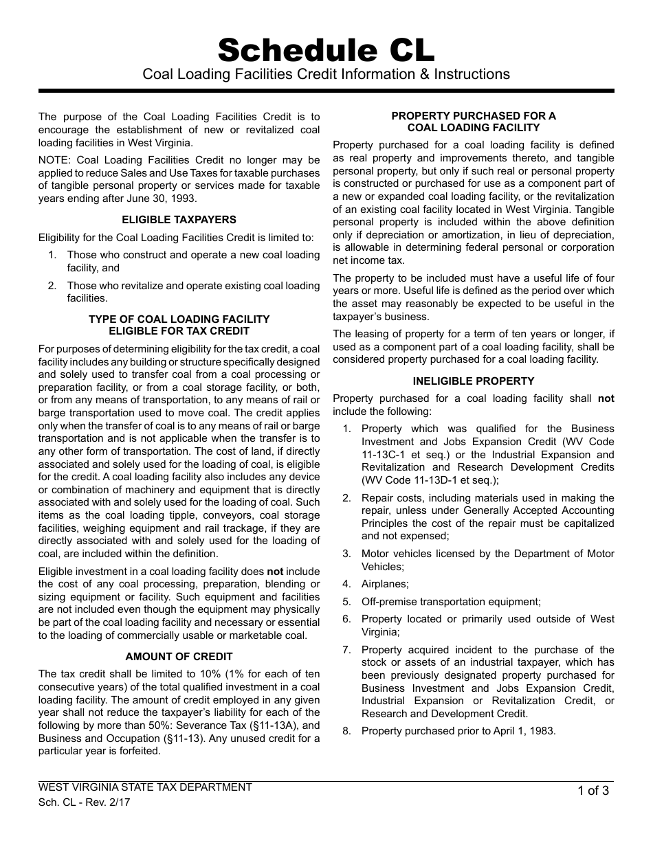 Schedule CL Credit for Coal Loading Facilities - West Virginia, Page 3