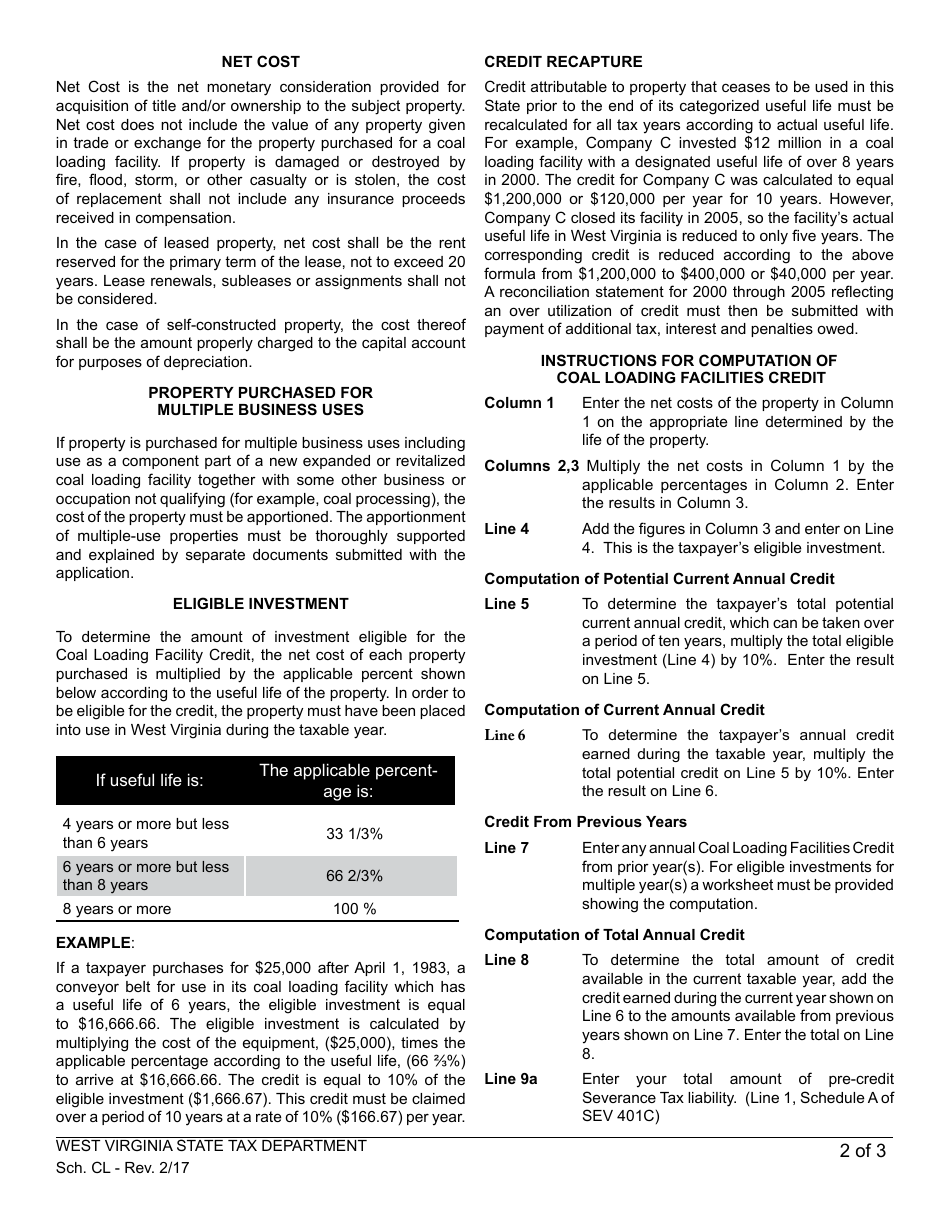 Schedule CL Credit for Coal Loading Facilities - West Virginia, Page 4