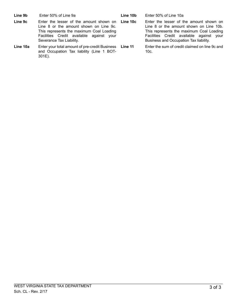 Schedule CL Credit for Coal Loading Facilities - West Virginia, Page 5