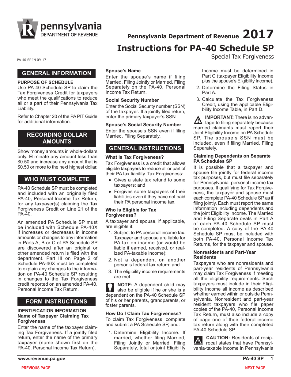 Form pa 40 schedule sp 2017 fill out sign online and download