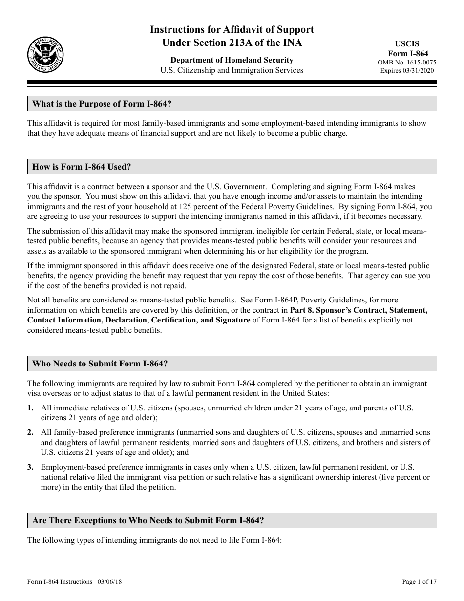 Instructions for USCIS Form I-684 Affidavit of Support Under Section 213a of the Ina, Page 1