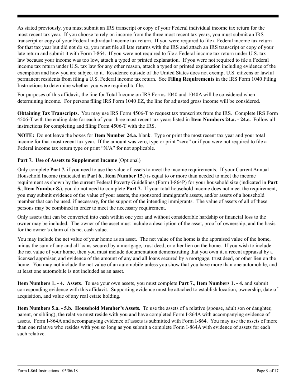 Instructions for USCIS Form I-684 Affidavit of Support Under Section 213a of the Ina, Page 9