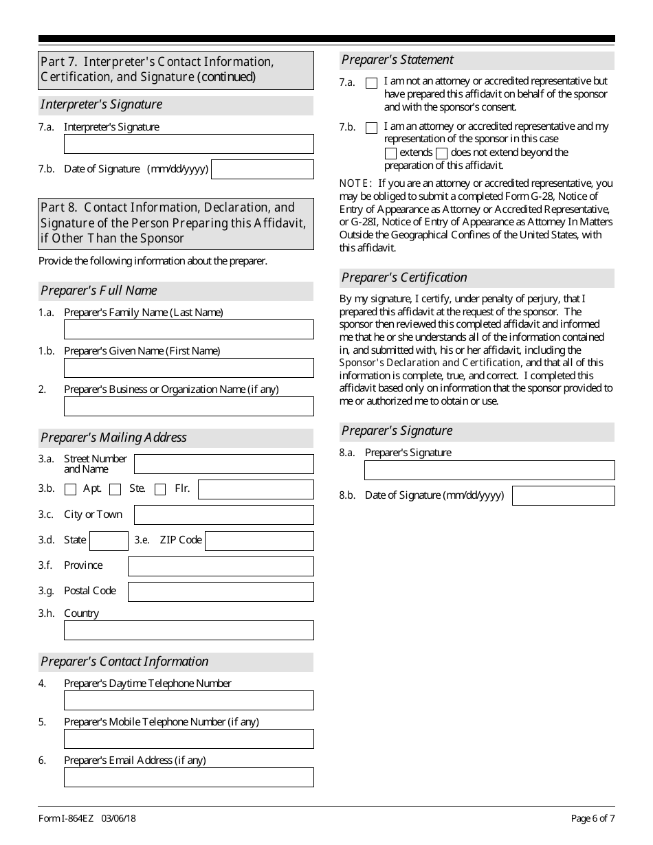 USCIS Form I-864EZ Affidavit of Support Under Section 213a of the Ina, Page 6