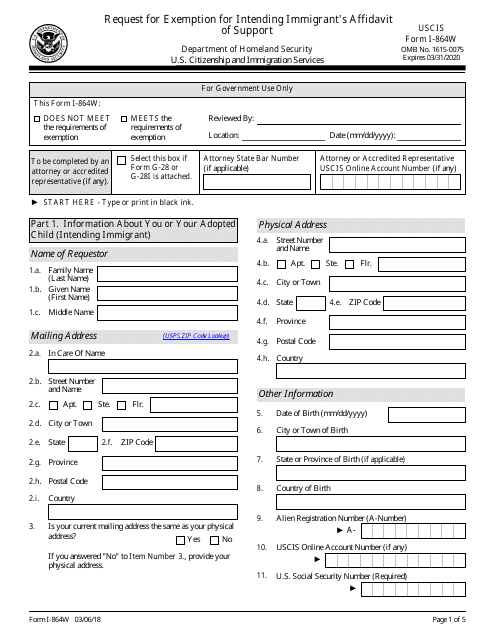 USCIS Form I-684W  Printable Pdf