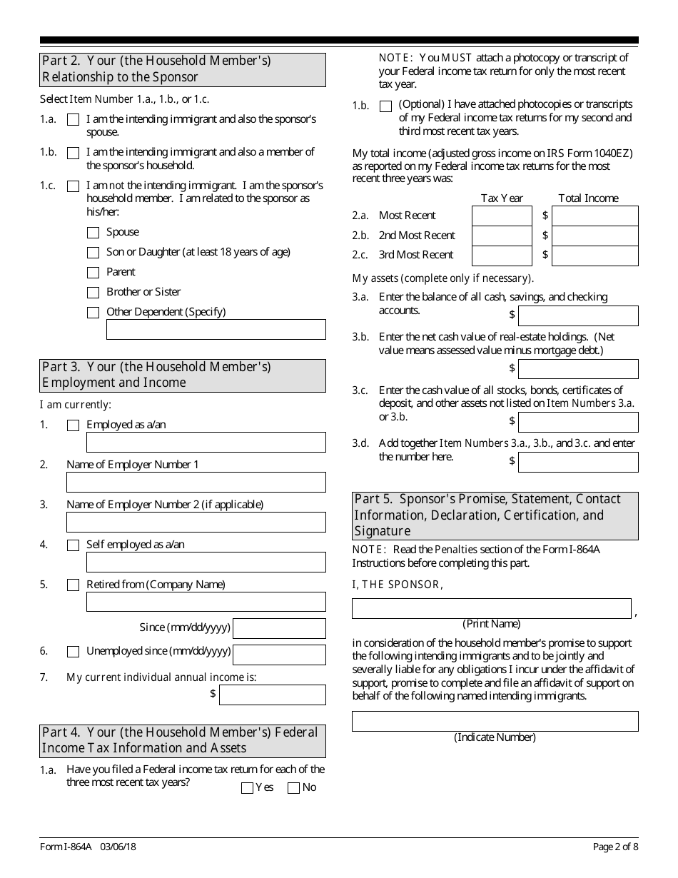 USCIS Form I-864A Contract Between Sponsor and Household Member, Page 2