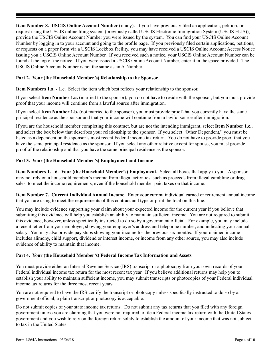 Instructions for USCIS Form I-864A Contract Between Sponsor and Household Member, Page 4