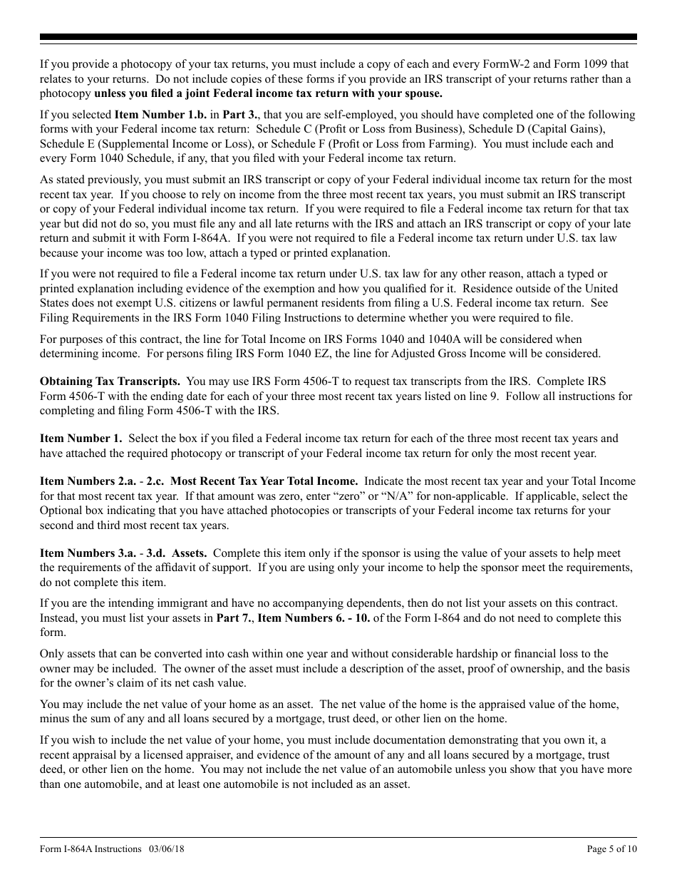 Instructions for USCIS Form I-864A Contract Between Sponsor and Household Member, Page 5