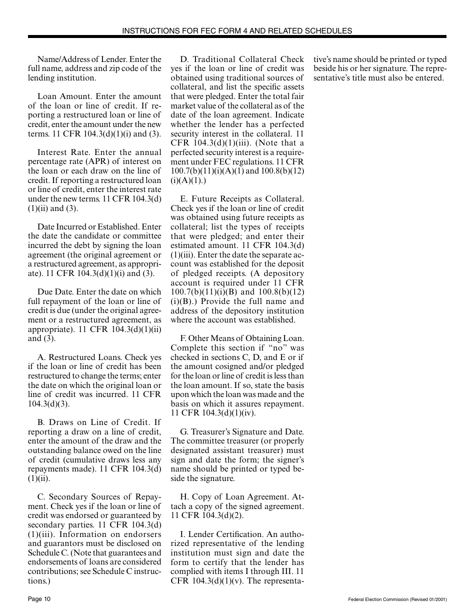 Instructions for FEC Form 4 Report of Receipts and Disbursements for a Committee or Organization Supporting a Nominating Convention, Page 10