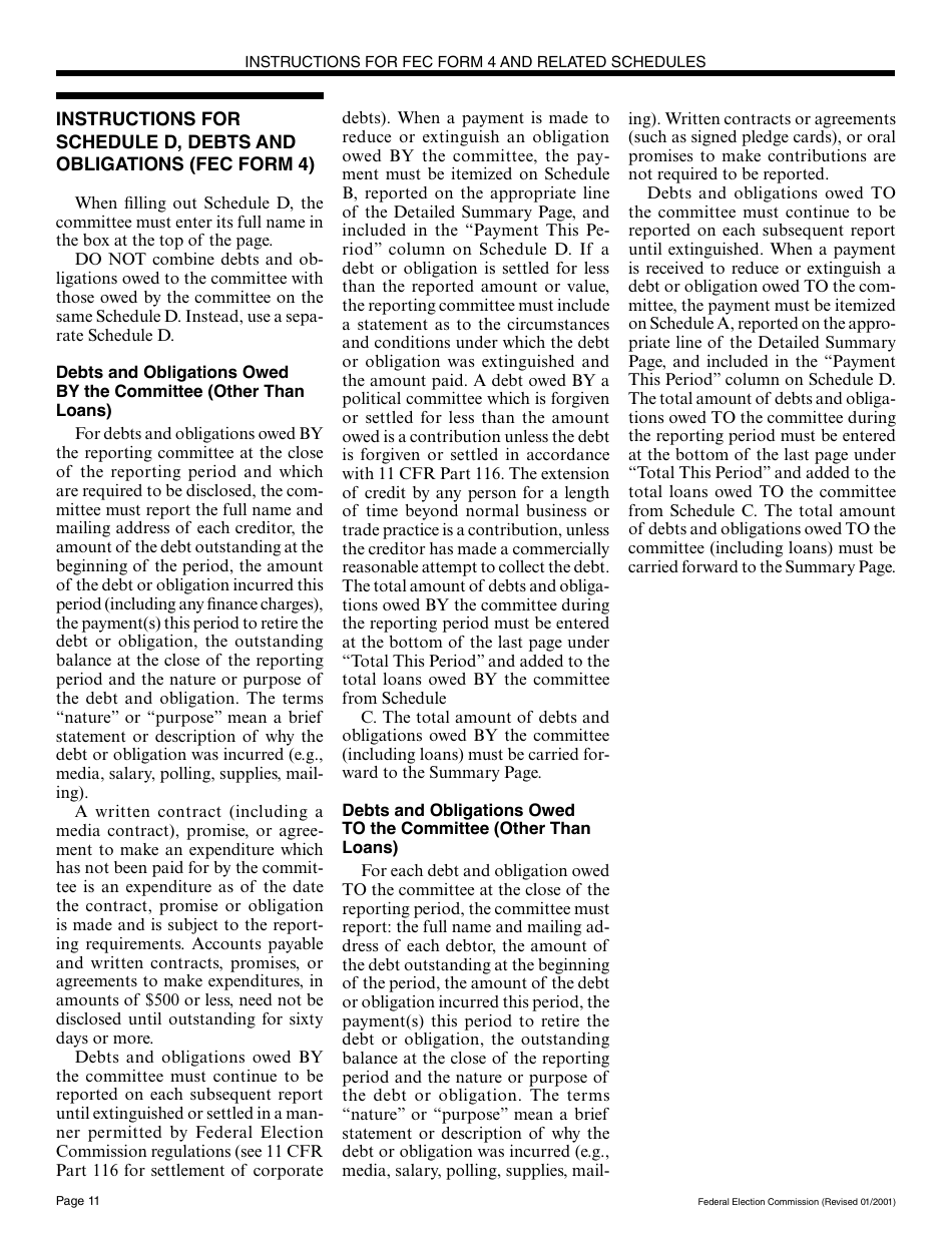 Instructions for FEC Form 4 Report of Receipts and Disbursements for a Committee or Organization Supporting a Nominating Convention, Page 11