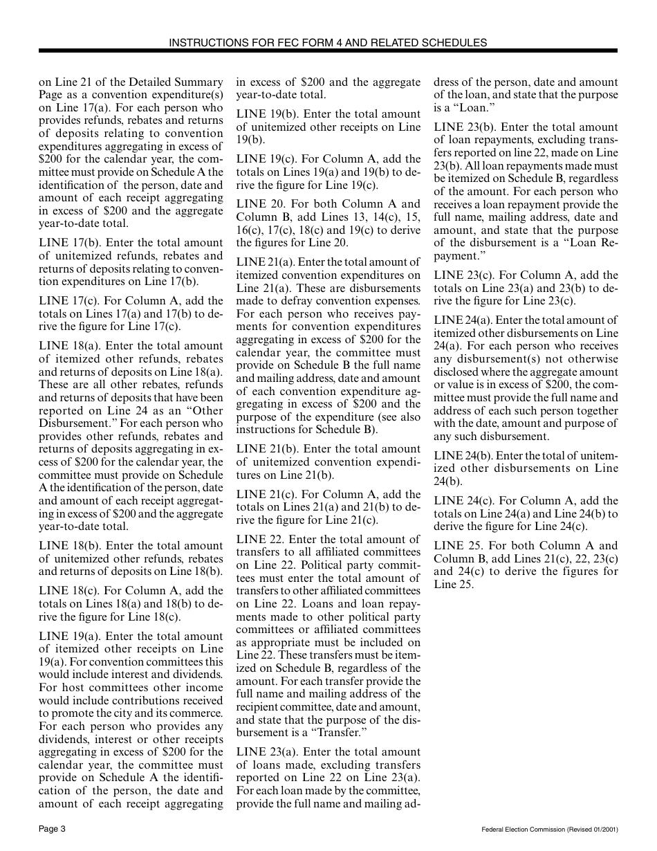 Instructions for FEC Form 4 Report of Receipts and Disbursements for a Committee or Organization Supporting a Nominating Convention, Page 3