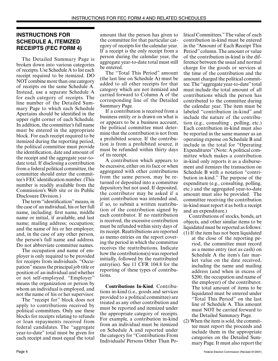 Instructions for FEC Form 4 Report of Receipts and Disbursements for a Committee or Organization Supporting a Nominating Convention, Page 4