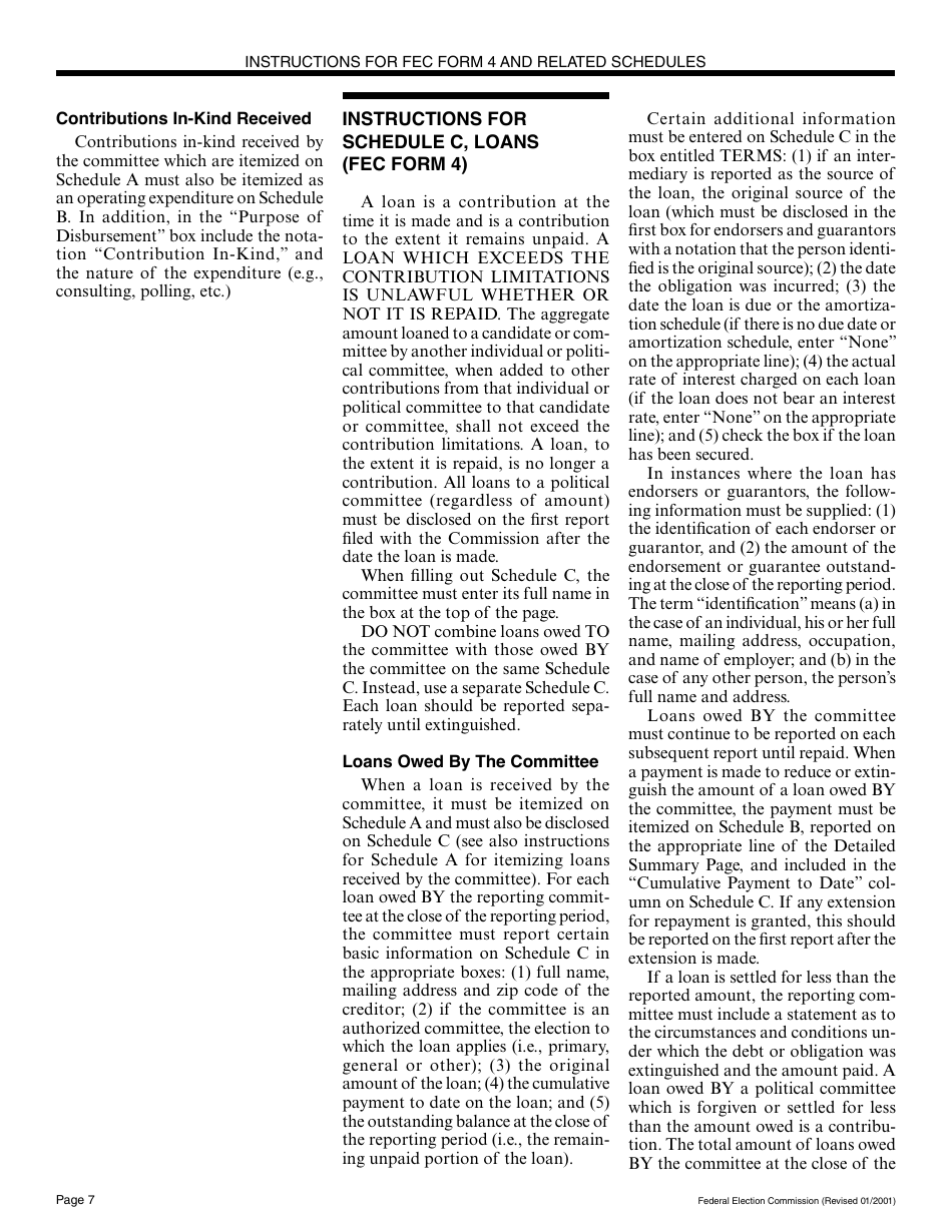 Instructions for FEC Form 4 Report of Receipts and Disbursements for a Committee or Organization Supporting a Nominating Convention, Page 7