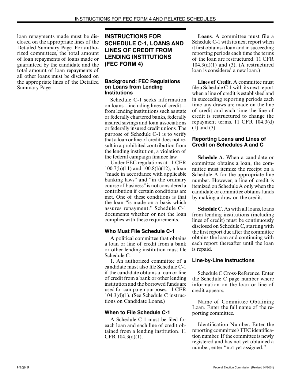 Instructions for FEC Form 4 Report of Receipts and Disbursements for a Committee or Organization Supporting a Nominating Convention, Page 9