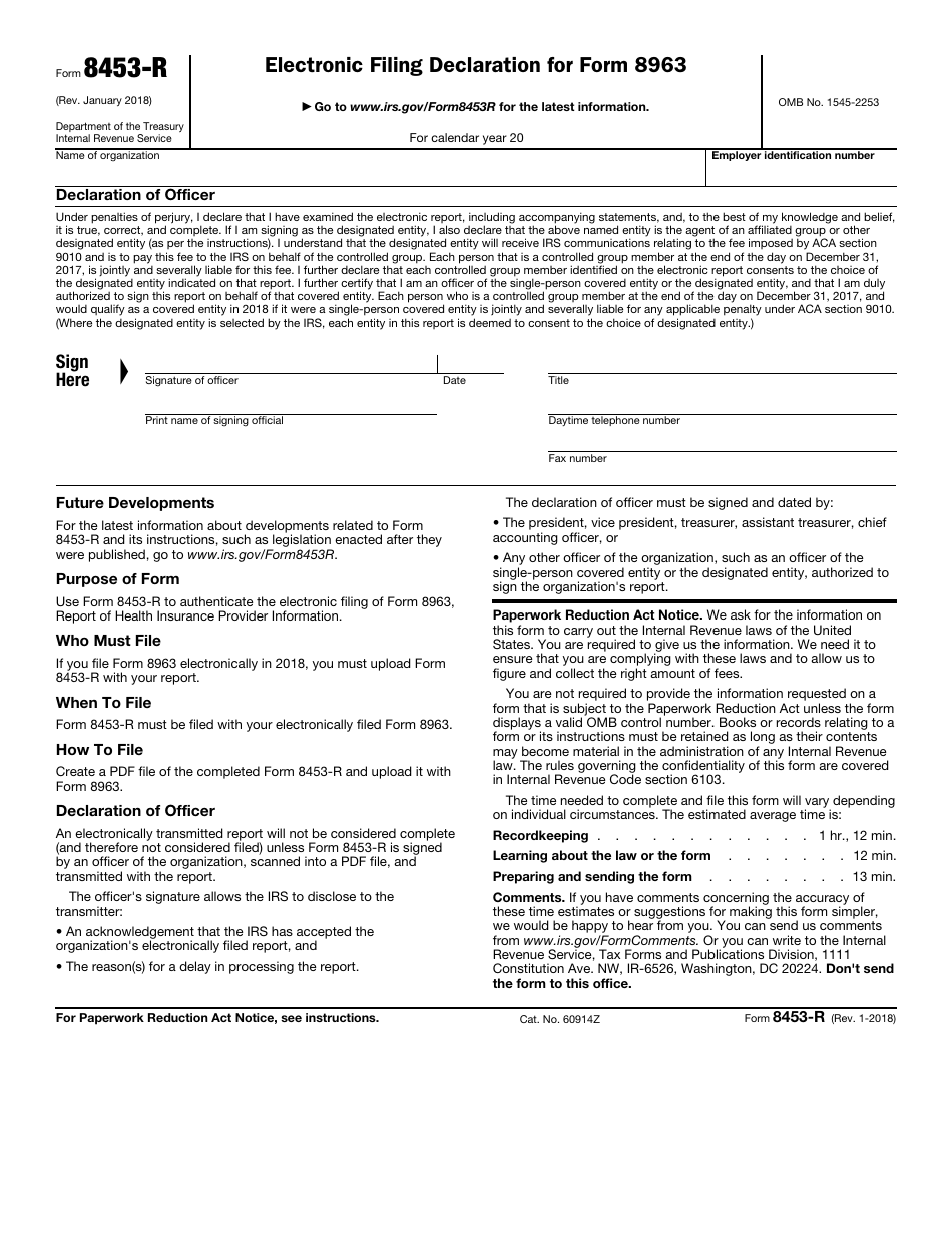 IRS Form 8453-R Electronic Filing Declaration for Form 8963, Page 1
