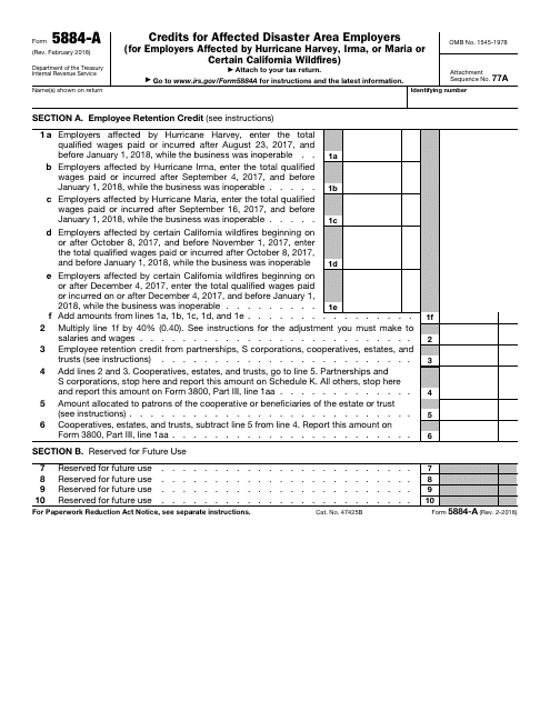 IRS Form 5884-A  Printable Pdf