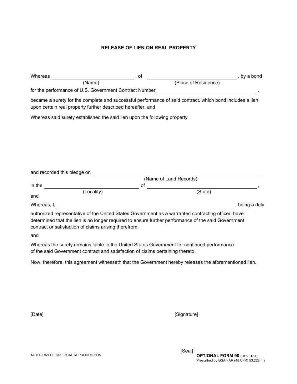 Optional Form 90 Release of Lien on Real Property, Page 1
