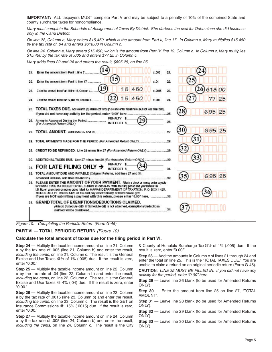 Instructions for Form G-45 General Excise / Use Tax Return - Hawaii, Page 5