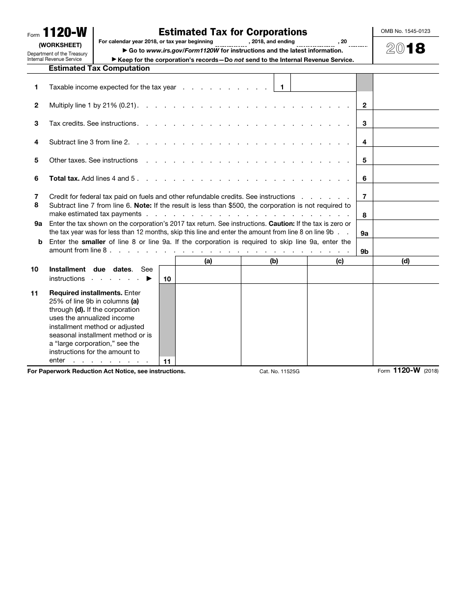 IRS Form 1120-W Estimated Tax for Corporations, Page 1