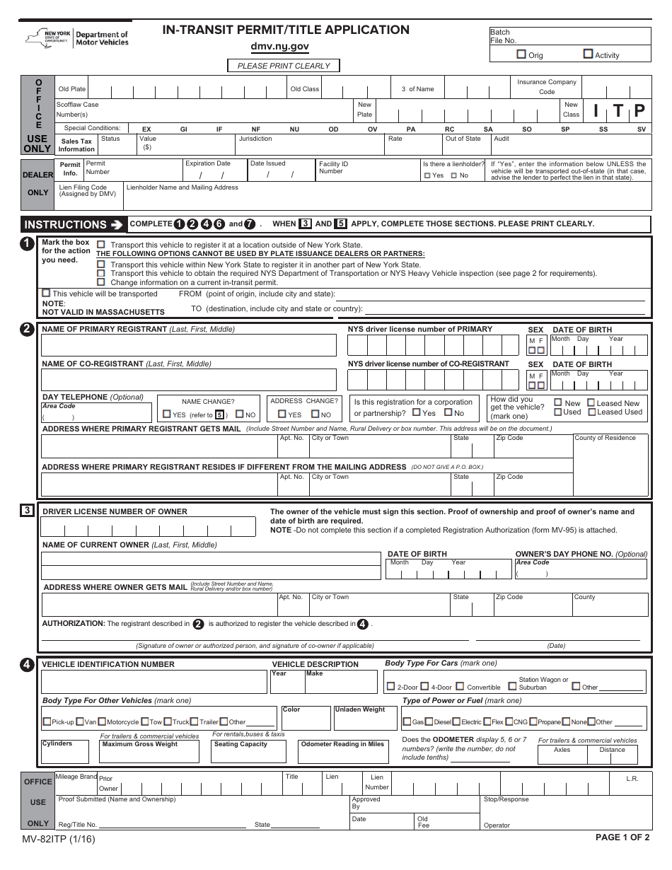 Form MV-82ITP - Fill Out, Sign Online and Download Fillable PDF, New ...