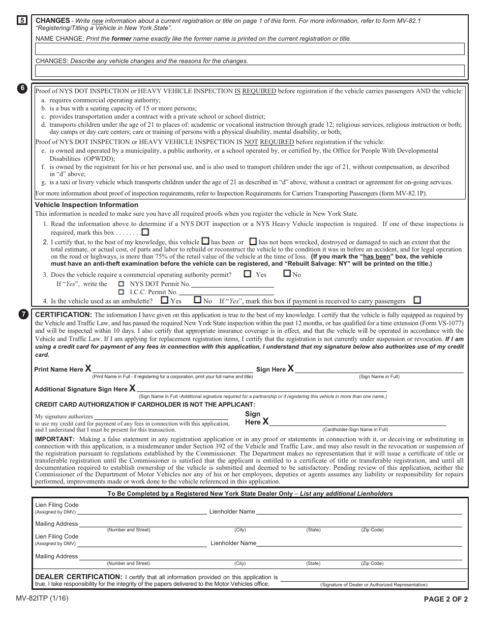 Form MV-82ITP - Fill Out, Sign Online and Download Fillable PDF, New ...