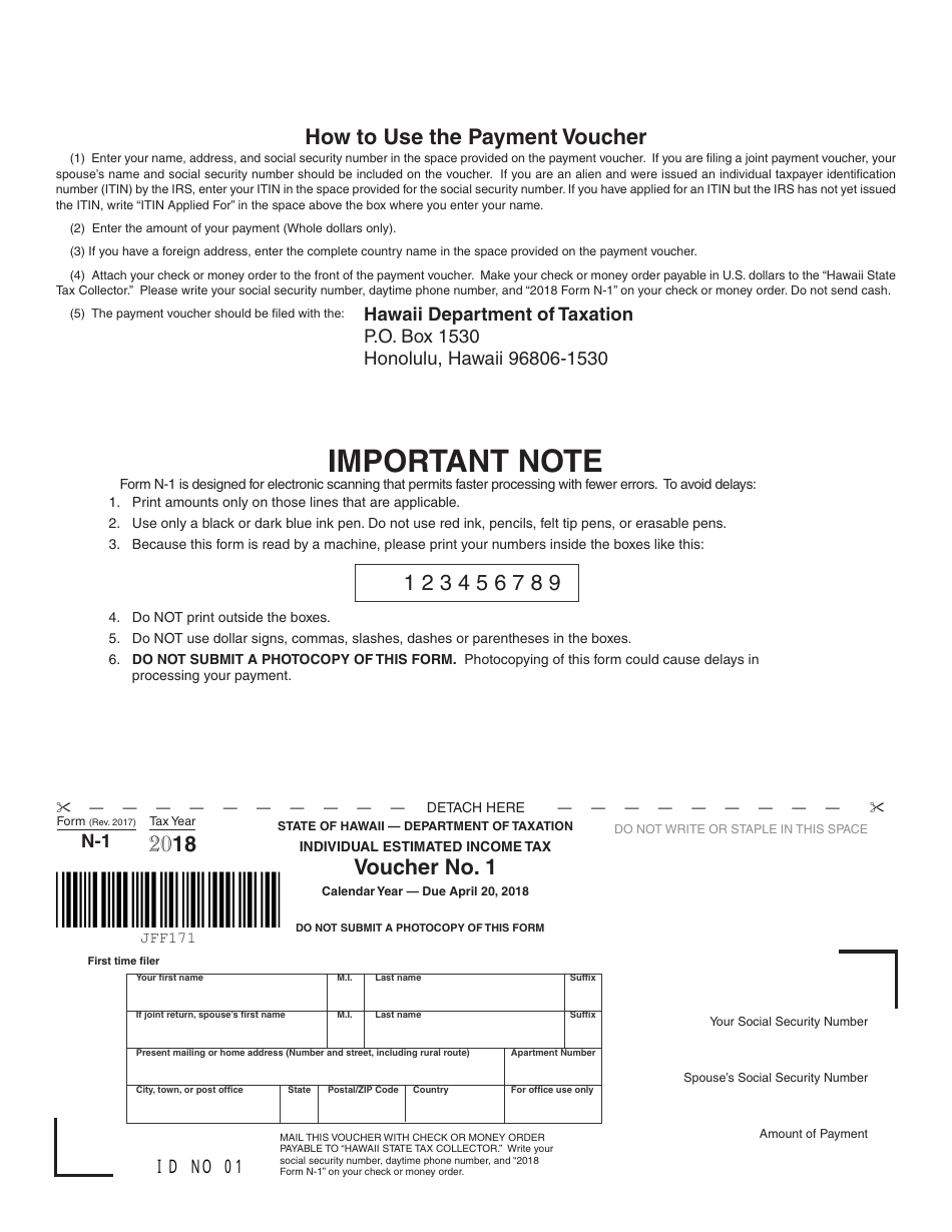 Form N-1 Declaration of Estimated Income Tax for Individuals - Hawaii, Page 5