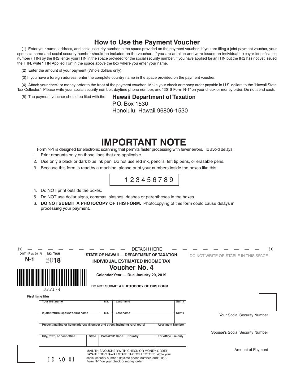 Form N-1 Declaration of Estimated Income Tax for Individuals - Hawaii, Page 8