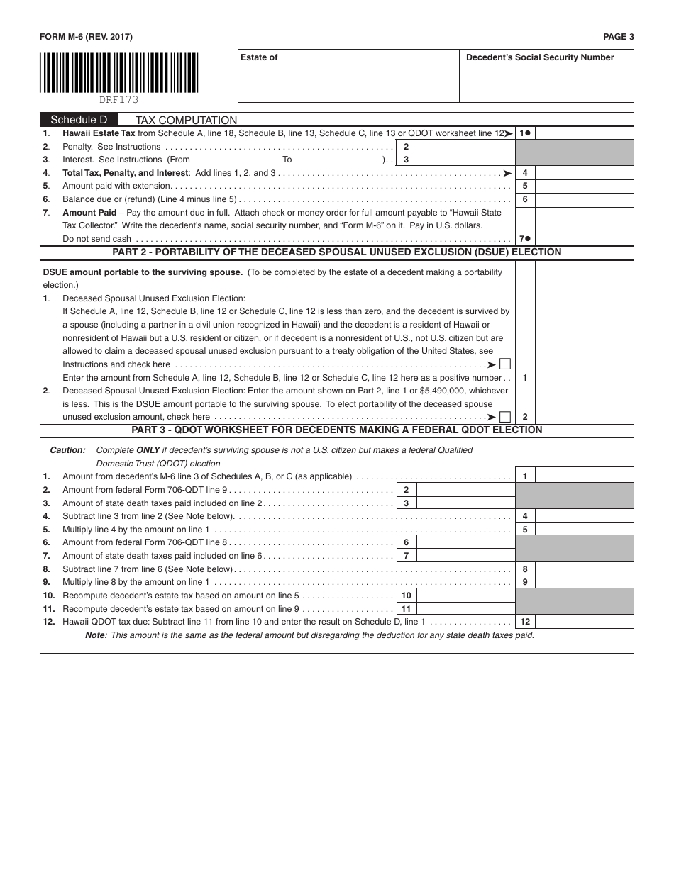 Form M-6 Hawaii Estate Tax Return - Hawaii, Page 3