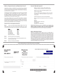 Form DE200-V &quot;Electronic Filer Payment Voucher&quot; - Delaware, 2017