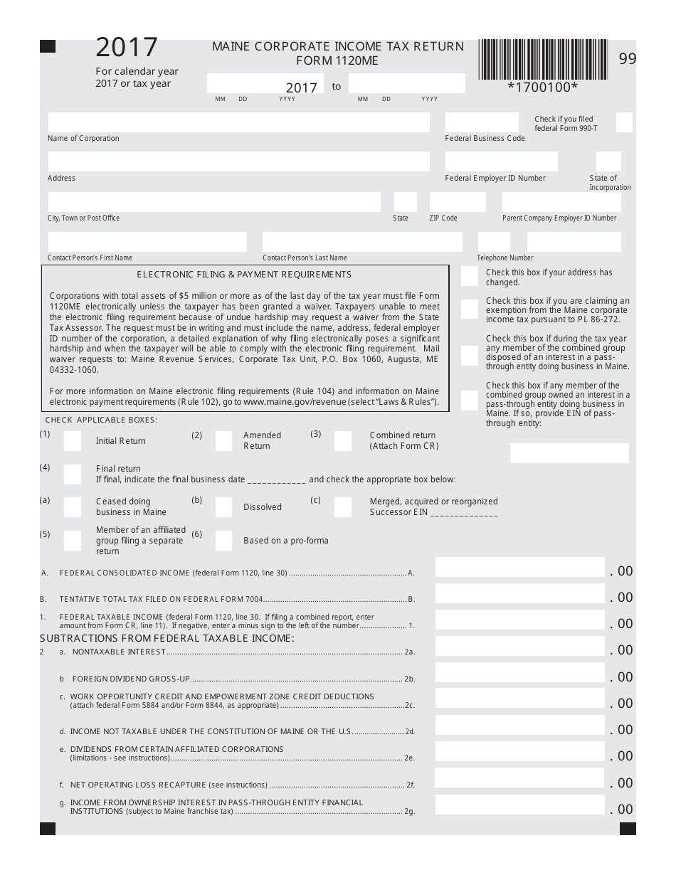 Form 1120ME Fill Out, Sign Online and Download Printable PDF, Maine