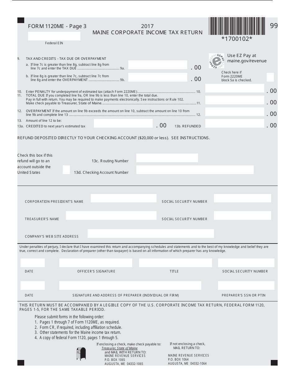 Form 1120ME Maine Corporate Income Tax Return - Maine, Page 3