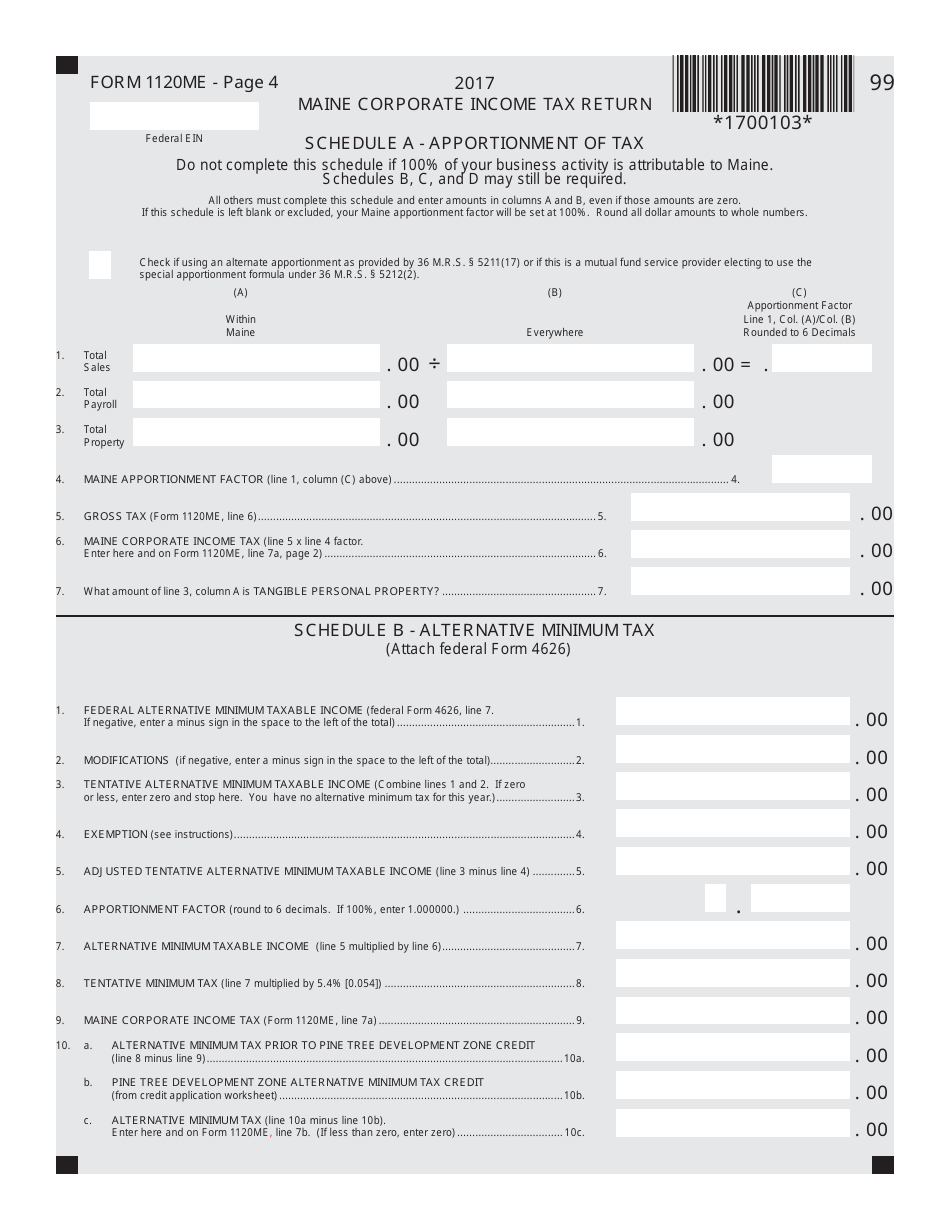 Form 1120ME Maine Corporate Income Tax Return - Maine, Page 4