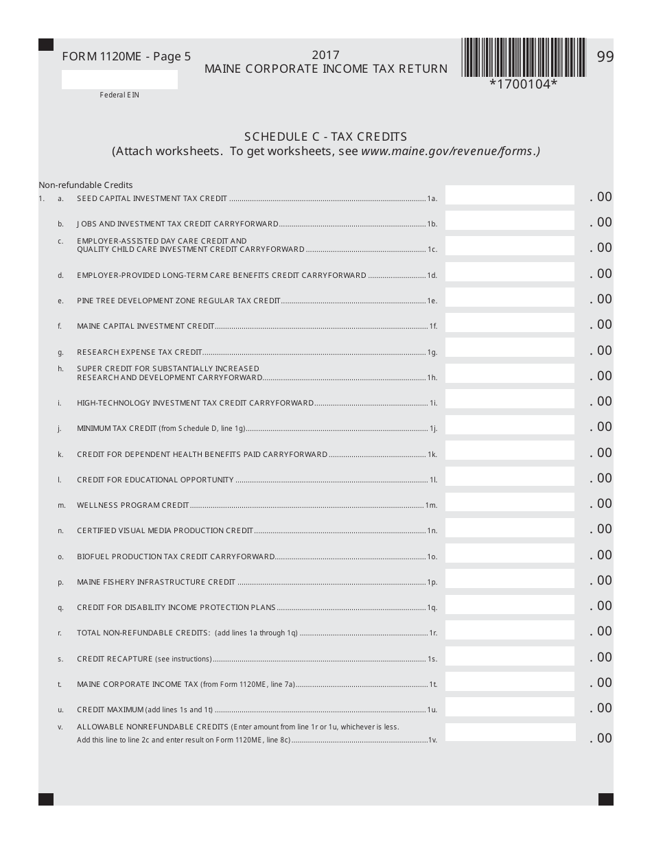 Form 1120ME Maine Corporate Income Tax Return - Maine, Page 5