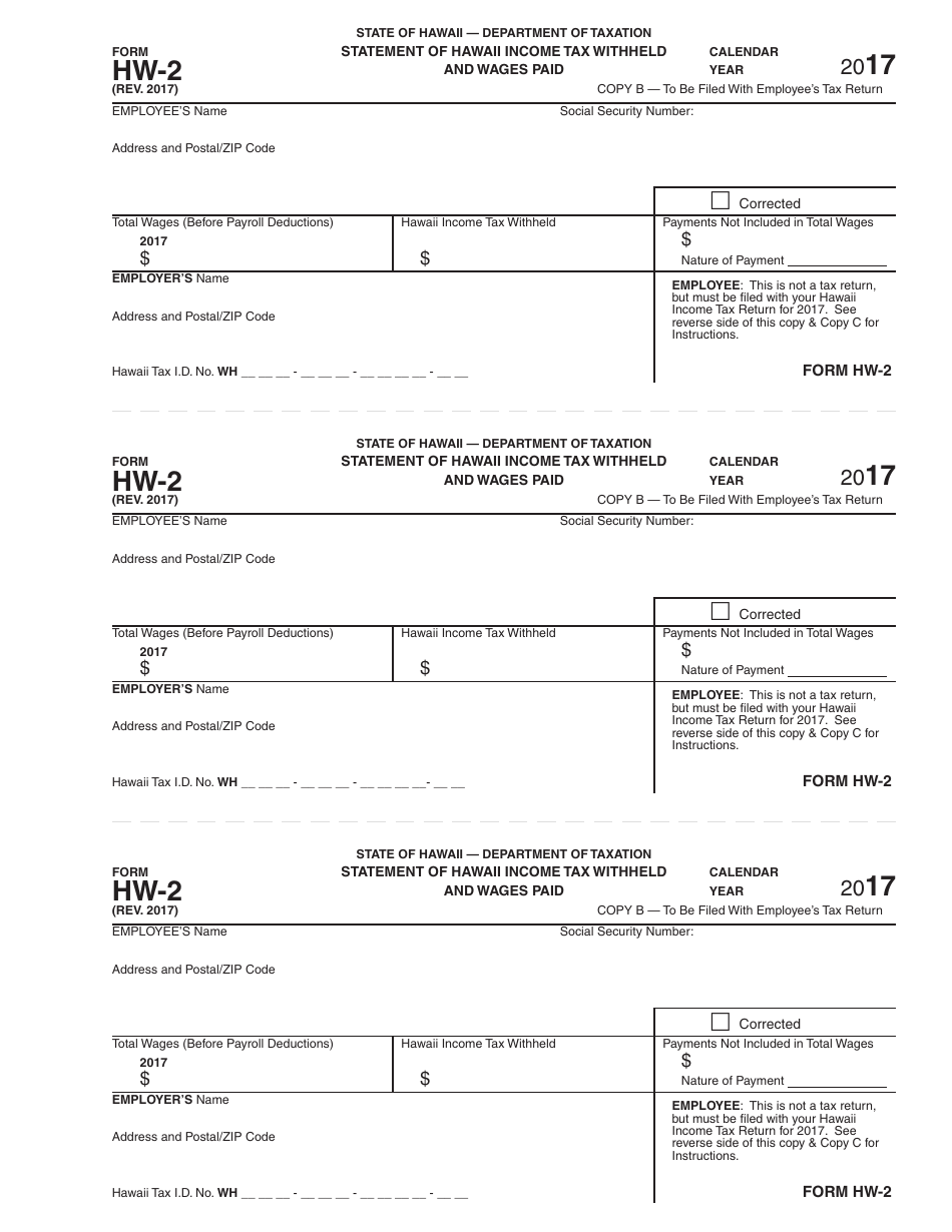 Form HW-2 Statement of Hawaii Income Tax Withheld and Wages Paid - Hawaii, Page 3