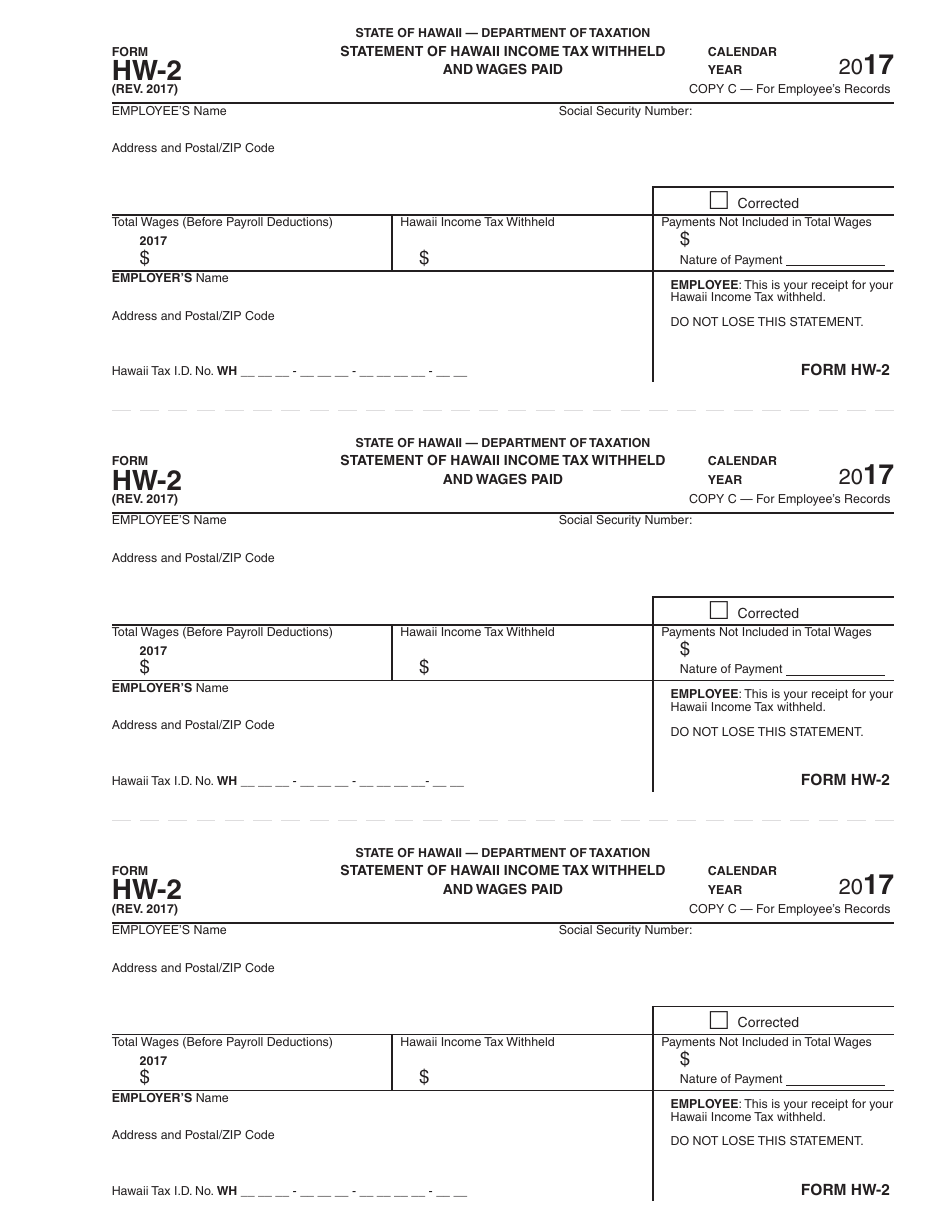 Form HW-2 Statement of Hawaii Income Tax Withheld and Wages Paid - Hawaii, Page 5