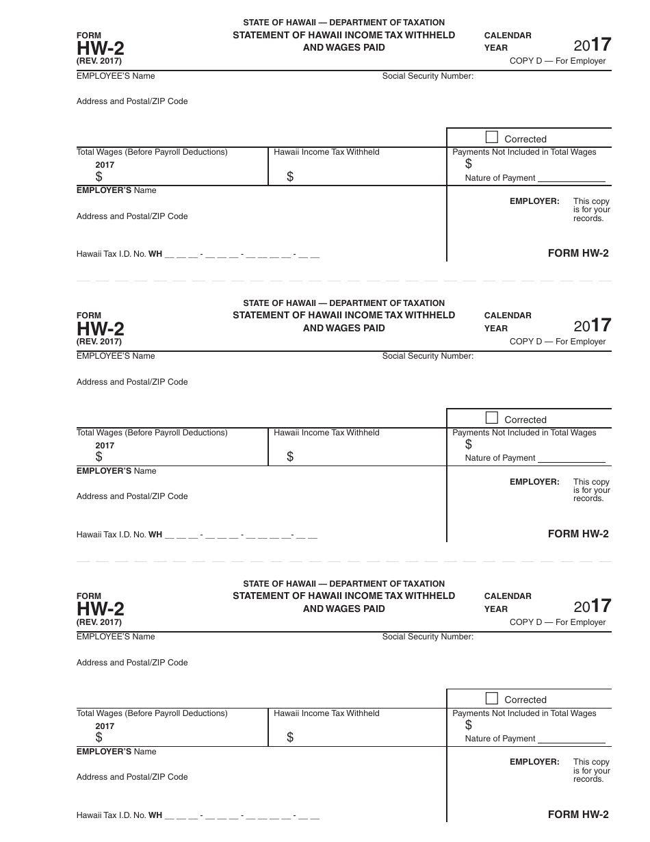 Form HW-2 Statement of Hawaii Income Tax Withheld and Wages Paid - Hawaii, Page 7