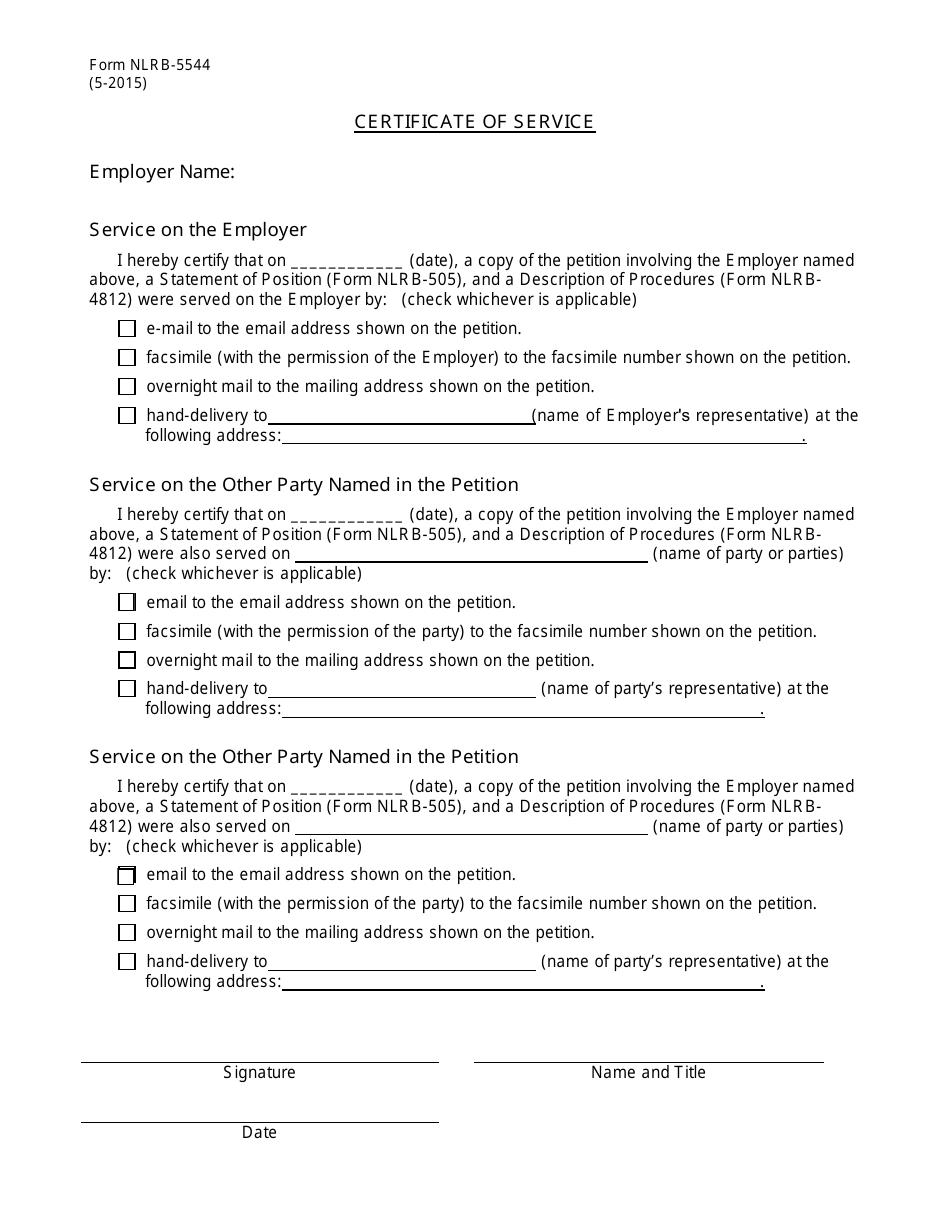 Form NLRB-5544 Certificate of Service of Petition, Page 1