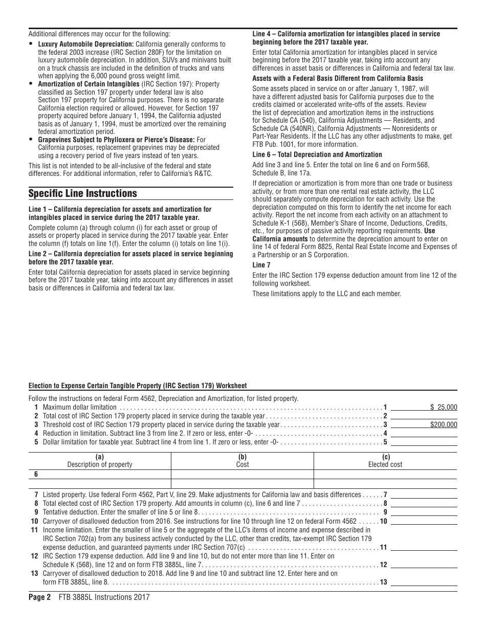 Form Ftb3885l 2017 Fill Out Sign Online And Download Printable Pdf California Templateroller 6125