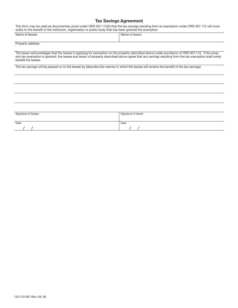 Form 150-310-087 Application for Real and Personal Property Tax Exemption - Oregon, Page 2